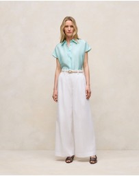 Trenery - Silk Twill Cap Sleeve Shirt in Pastel Blue