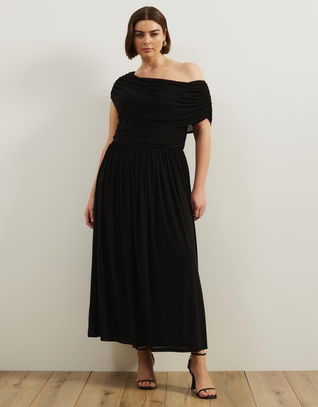 Atmos&Here Curvy - Winnie Off Shoulder Mesh Maxi Dress