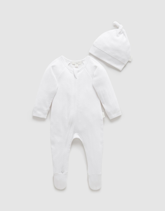 Purebaby - Pointelle Growsuit & Hat Pack-Babies
