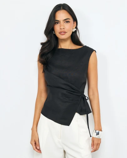 AERE - Wrap Front Boat Neck Top