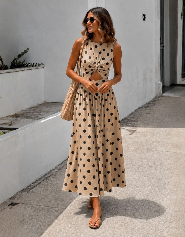 Esther & Co - Rafiya Dress - Beige Spot