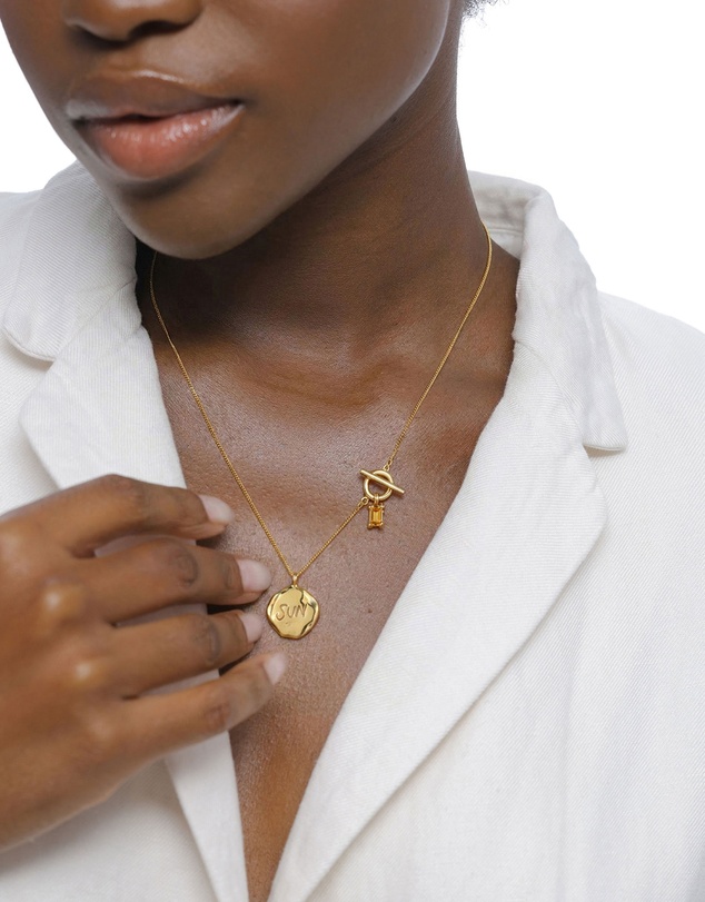 Elli Jewelry - SUN Citrine Coin Necklace in Gold-Plated 925 Silver