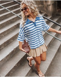 Petal & Pup - Sophia Short Sleeve Rugby Top - Blue/White Stripe