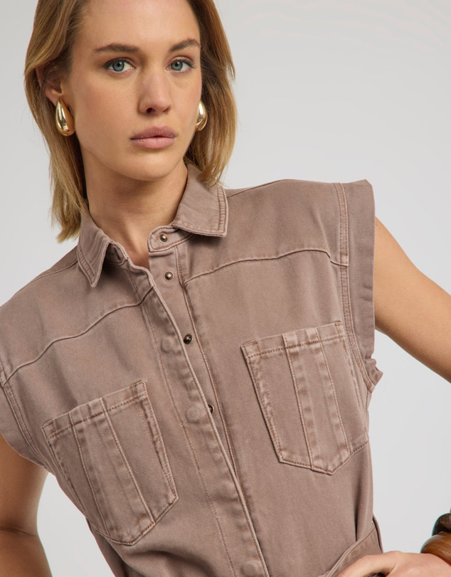 ONE TEASPOON - Bandit Aviator Mini Denim Jumpsuit - Espresso Brown
