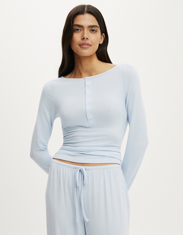 Cotton On Body - Super Soft Boat Neck Henley Long Sleeve Top