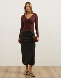 Atmos&Here - Sienna V-Neck Beaded Ruched Long Sleeve Top