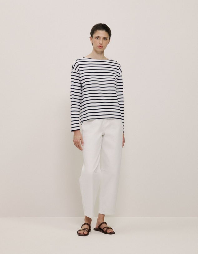 Trenery - Australian Cotton Breton Stripe Long Sleeve T-shirt in Night Sky