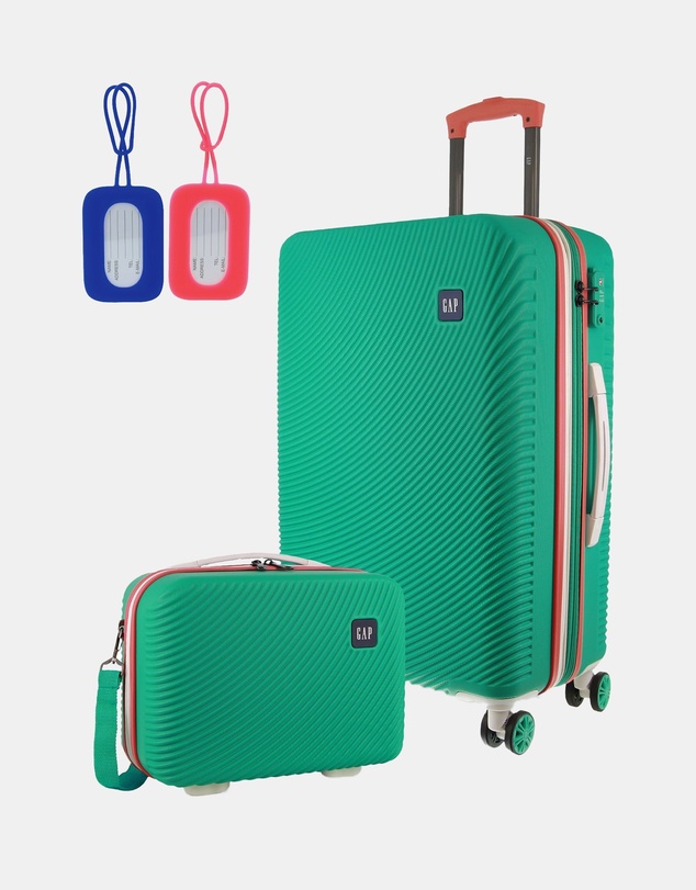 GAP - GAP Stripe Medium Hard Shell with Mini Beauty Case Set + Leather Tag
