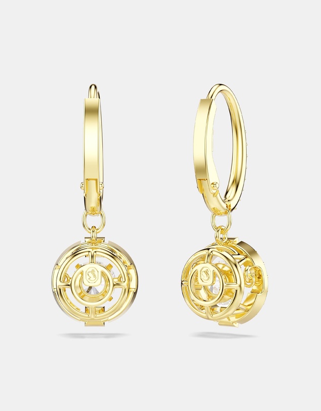 Swarovski - Una Angelic Drop Earrings, Round Cut, White, 18K Gold Finish