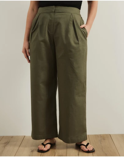Atmos&Here Curvy - Clara Cotton Linen Tailored Pants