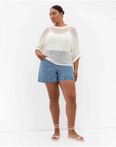 City Chic - Plus size Crochet Knit Resort Top - creme