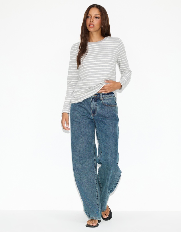 Dazie - Melrose Long Sleeve Stripe Boyfriend Tee