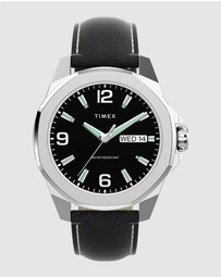 TIMEX - Essex Day & Date 46mm Leather Strap Watch