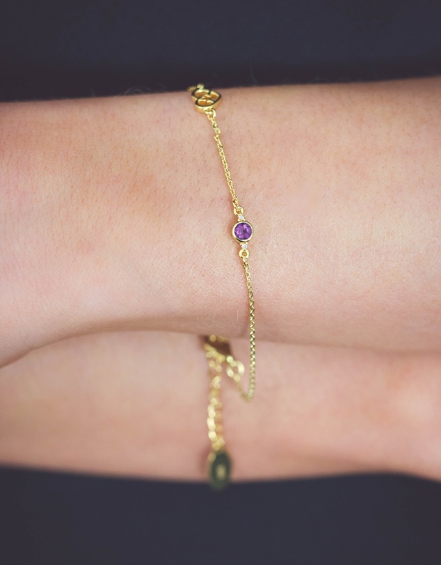 Georgini - Natural Amethyst And Two Natural Diamond February Gold Bracelet