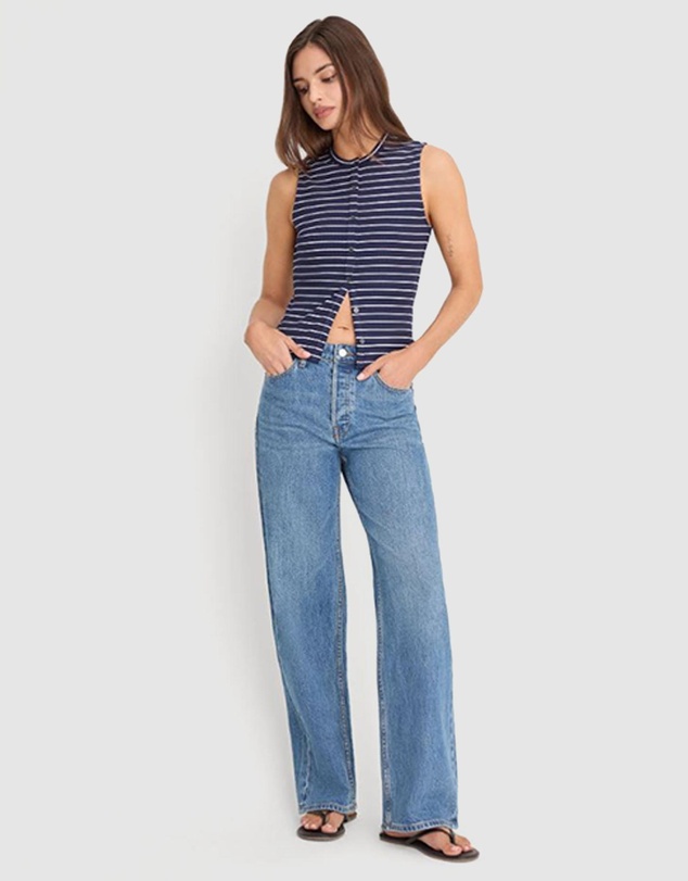 Good American - Modal Rib Stripe Button Up Top