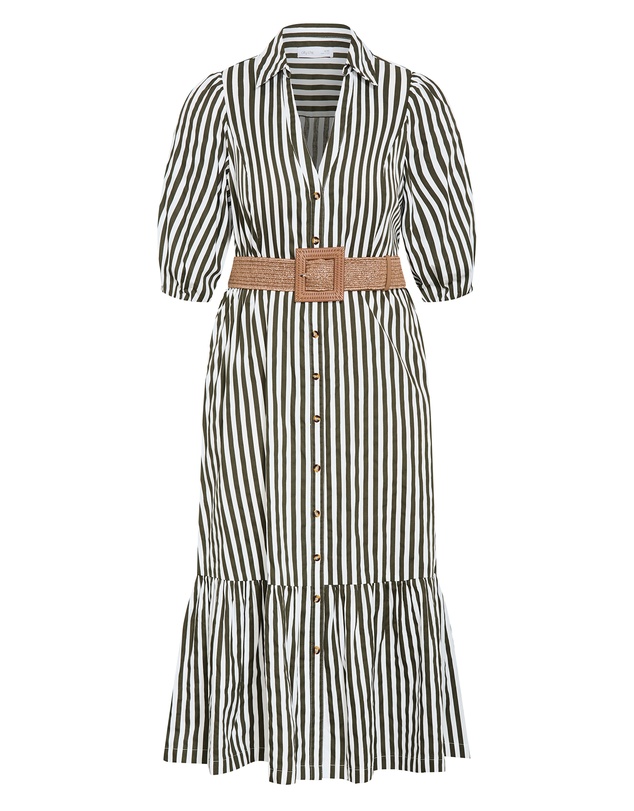 City Chic - Contempo Stripe Shirt Dress - Dark Khaki