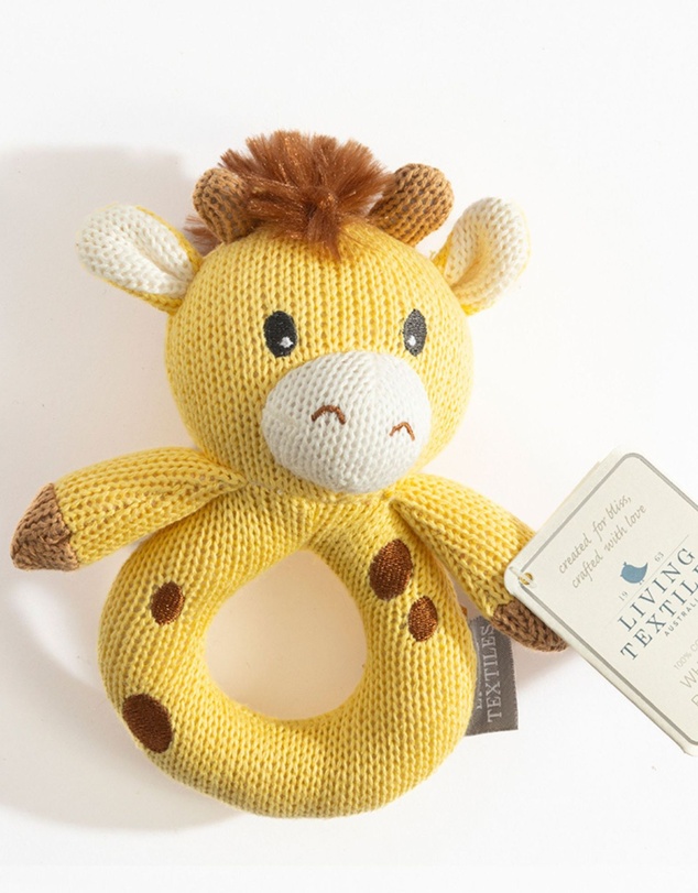 Living Textiles - Knitted Ring Rattle - Noah the Giraffe