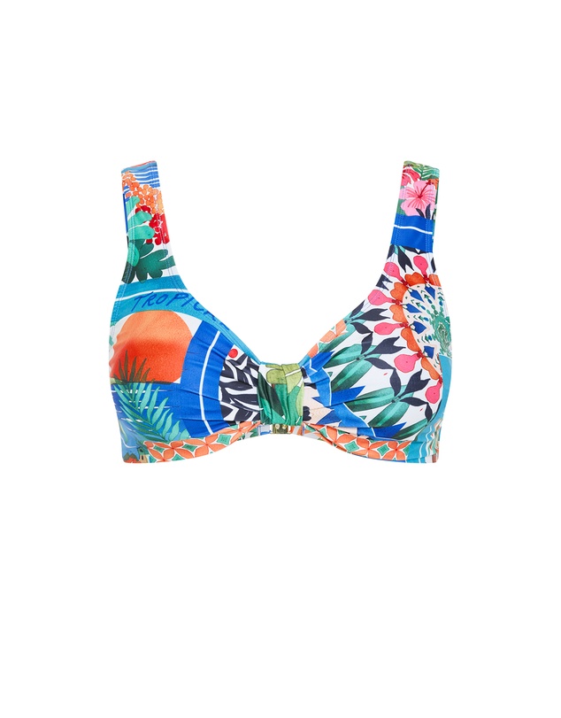 City Chic - Positano Print Underwire Bikini Top - blue