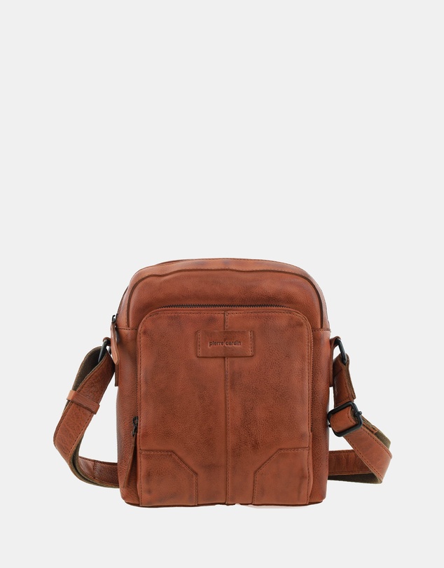 Pierre Cardin - Pierre Cardin Men's Leather Rustic Crossbody Bag