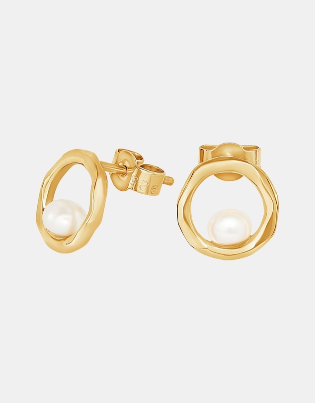 Dower & Hall - Women's Open Circle & White Pearl Waterfall Earrings In Gold Vermeil