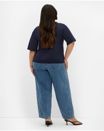 City Chic - Plus size Copenhagen Studio Cotton Tee - navy