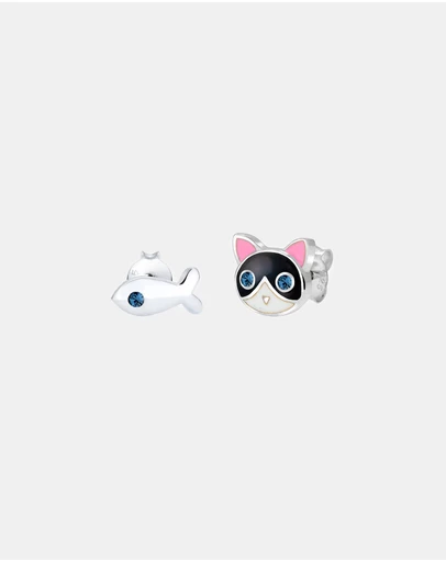 Elli Jewelry - Crystal Cat Kids Stud Earrings in 925 Silver
