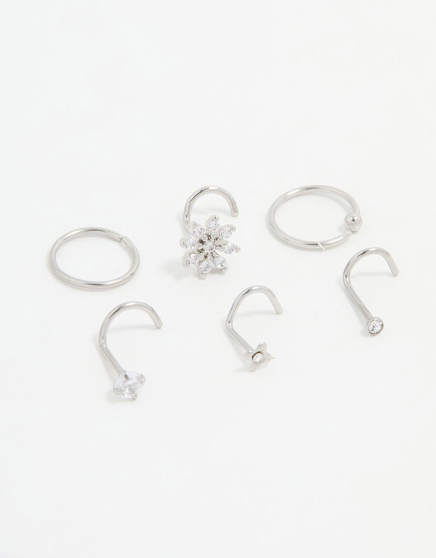 Lovisa - Surgical Steel Cubic Zirconia Flower Nose Piercing Pack