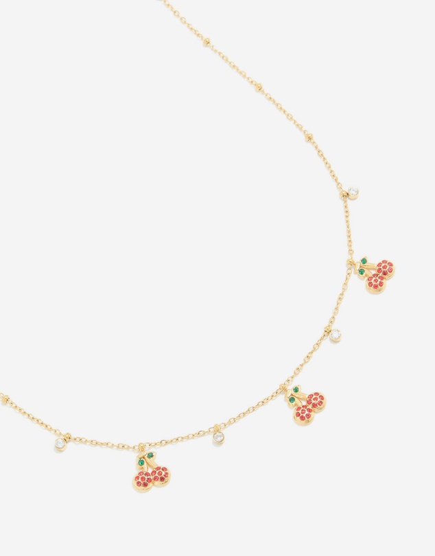 Lovisa - Waterproof Gold Plated Stainless Steel Diamante Circle & Cherry Charms Necklace