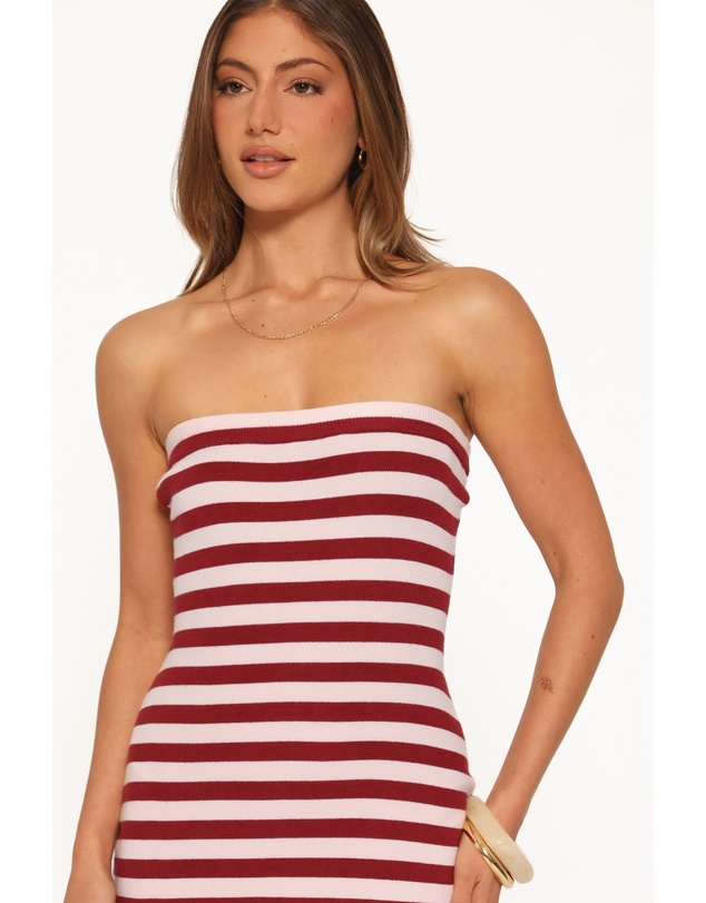 Petal & Pup - Latoya Strapless Midi Dress - Pink Burgundy Stripe