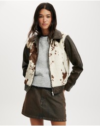 Cotton On - Cow Print Faux Fur Jacket
