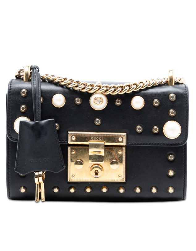 Pre-Loved by Azura Reborn - Pre-Loved Small Pearl Studded Leather Padlock Crossbody