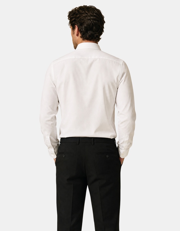 Henry Bucks - HENRY SARTORIAL Contemporary Fit Plain Twill Single Cuff Shirt WHITE