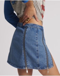 ONE TEASPOON - Zip Mid Waist Micro Mini Denim Skirt - Blue Estate