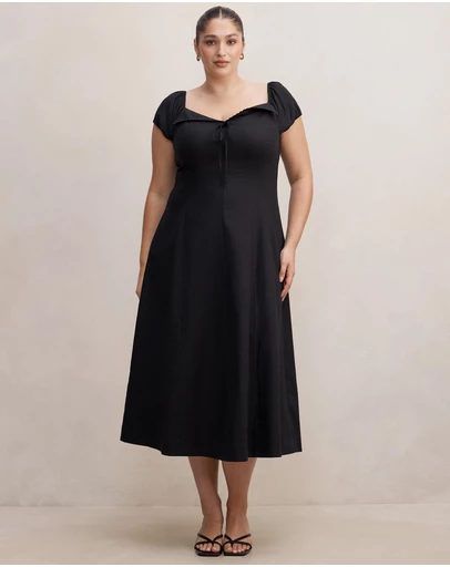 Forever New Curve - Portia Curve Folded Collar Linen Midi Dress
