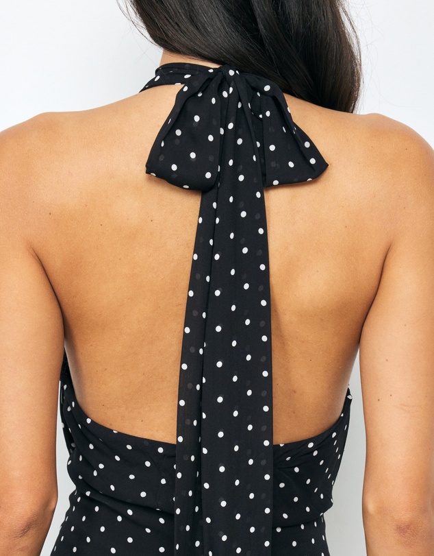 AERE - Leah Spot Halter Maxi Dress
