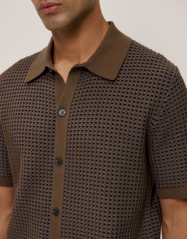 Trenery - Jacquard Geo Knit Shirt in Cocoa