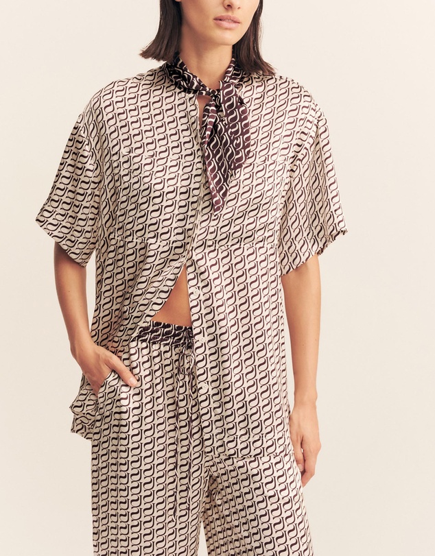 Shona Joy - Monogram Silk Contrast Shirt