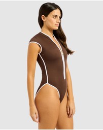 Seafolly - Beach Bound Cap Sleeve Zip Front One Piece Swimsuit