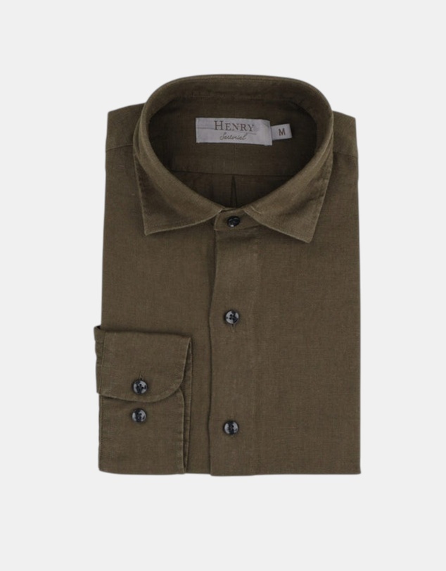 Henry Bucks - HENRY SARTORIAL Linen Classic Fit Shirt OLIVE