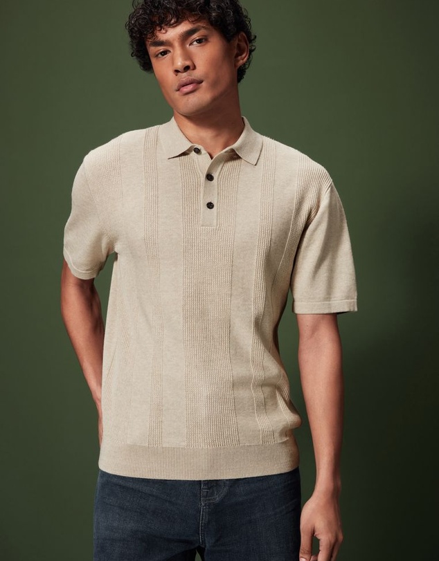 NEXT - Regular Vertical Texture Knitted Polo Jumper