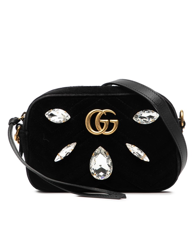 Pre-Loved by Azura Reborn - Pre-Loved Mini GG Marmont Crystal Embellished Matelasse Velvet Crossbody