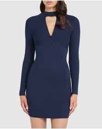 GUESS - Long Sleeve Mock Neck Cut Out Cambria Dress