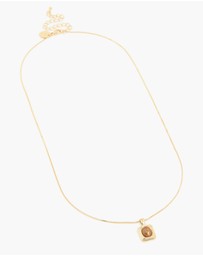 Lovisa - Waterproof Gold Plated Stainless Steel Tigers Eye Semi Precious Stone Disc Necklace