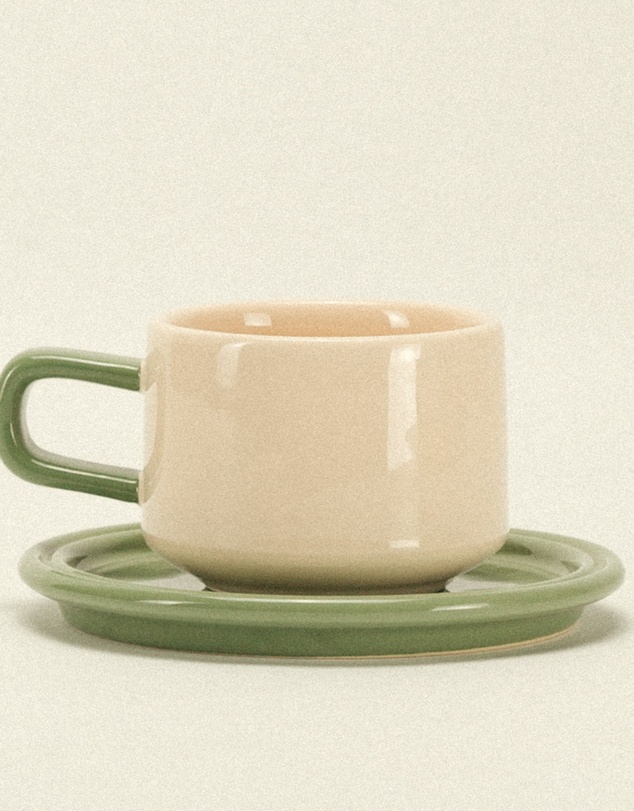 Dennis Did It - Spill the Tea Cup and Saucer Linen and Olive