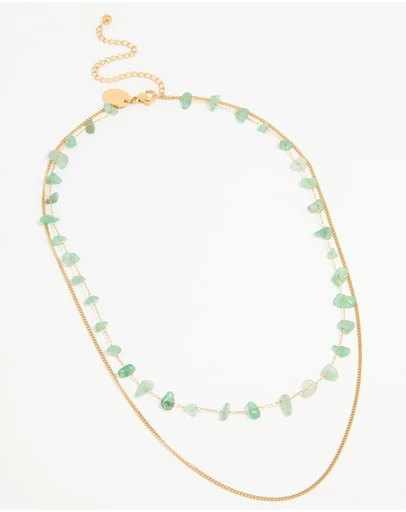 Lovisa - Waterproof Gold Plated Stainless Steel Green Stone Layered Necklace