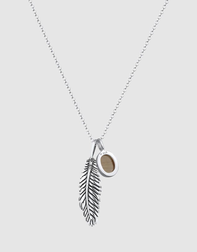 Kuzzoi - ICONIC EXCLUSIVE - Long Necklace with Feather Pendant in Oxidised 925 Sterling Silver