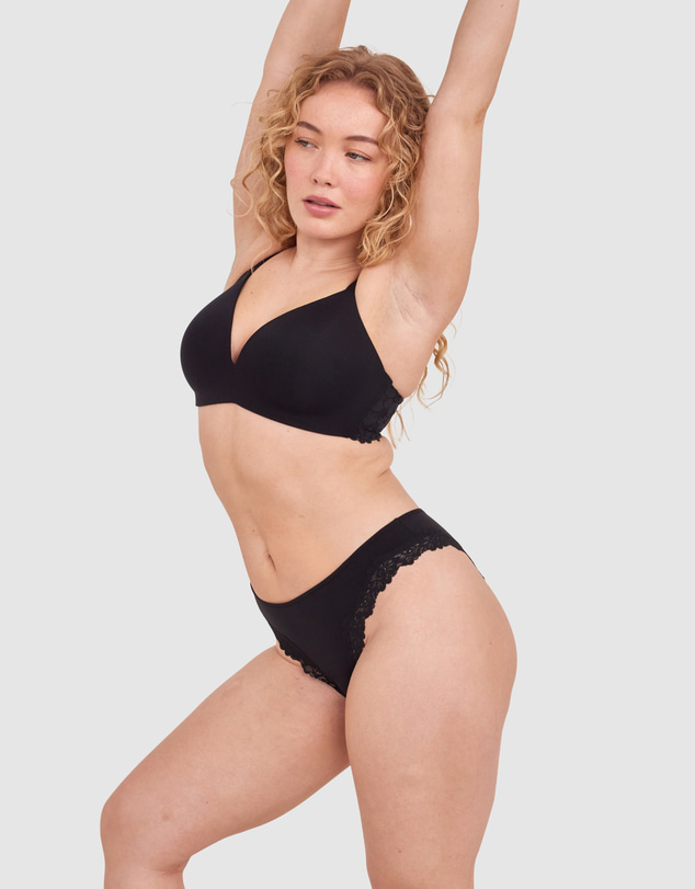 Bras N Things - NKD High Leg Lace Brazilian Knicker - Black