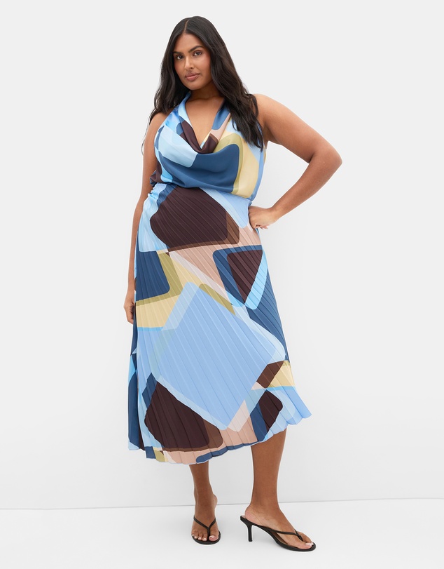 City Chic - Plus size Amaya Abstract Print Pleat Skirt - blue