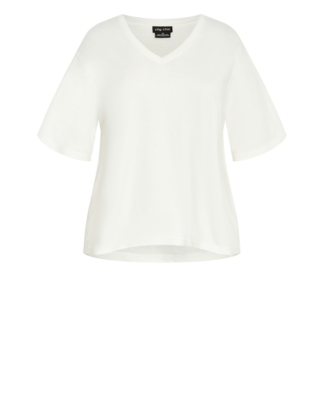 City Chic - Plus size Oversized V Neck Tee - ivory