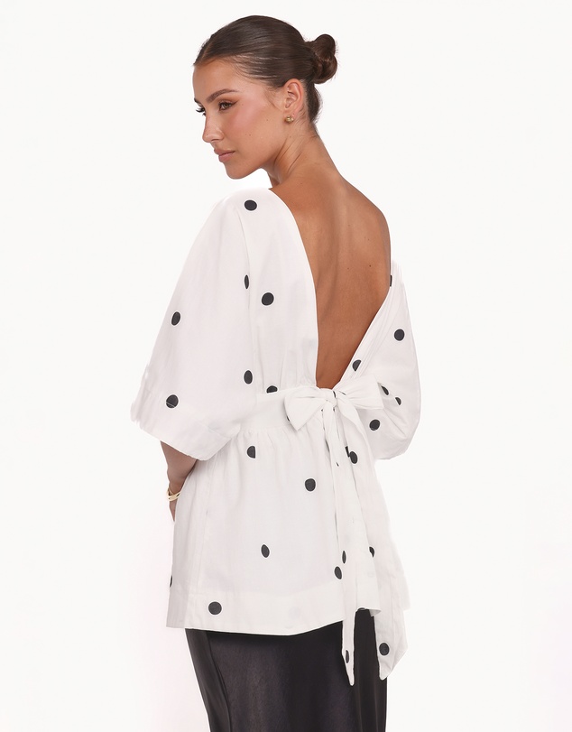 Petal & Pup - Camila Open Back Top - White Black Polka Dot